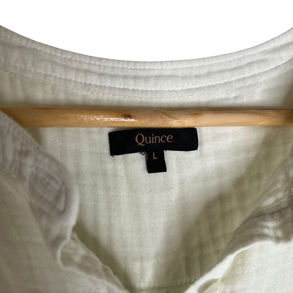Quince 100% Organic Cotton Gauze Roll Sleeve Shirt in White Cream L Minimalist - Picture 7 of 10